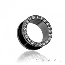 BLACK PVD PLATED GEM PAVED RIM 316L SURGICAL STEEL SCREW FIT TUNNEL